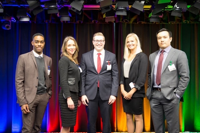  Top 5 Finalists of the GCSC 2016 (from left to right): Carter Grant, Ryerson University; Sarah Wsetwood, BCIT; Evan Romano, Queen's University; Emma Clark, University of Saskatchewan and Gabriel Mark, University of British Columbia 